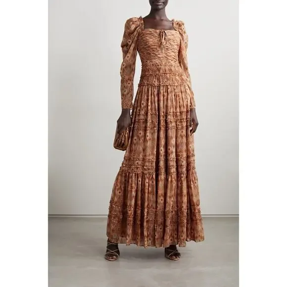 Ulla Johnson Rabia Horizon Brown Printed Silk Blend Maxi Gown Dress Women’s 2 - Picture 2 of 15